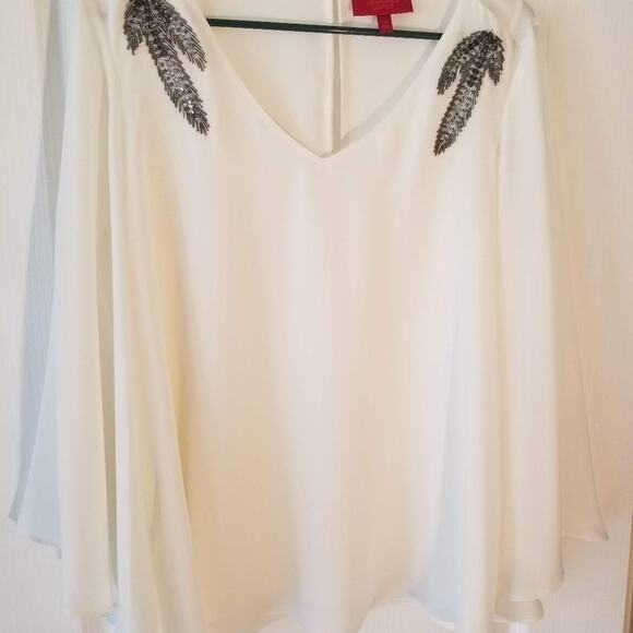 JENNIFER LOPEZ‎ feather epaulets bell sleeve blouse - Picture 2 of 11